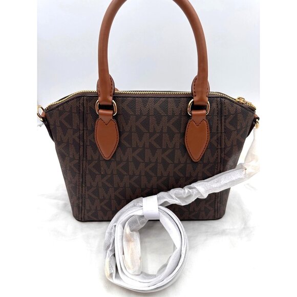 Michael Kors Brown Monogram Medium Satchel With Gold Hardware & Dual Handles - Picture 6 of 11